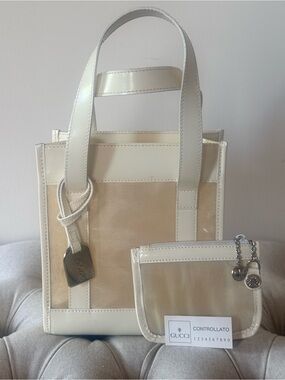 GUCCI ARCHIVAL Tom Ford Mesh Patent Leather Mini Tote Bag Set Cream Nude Pouch